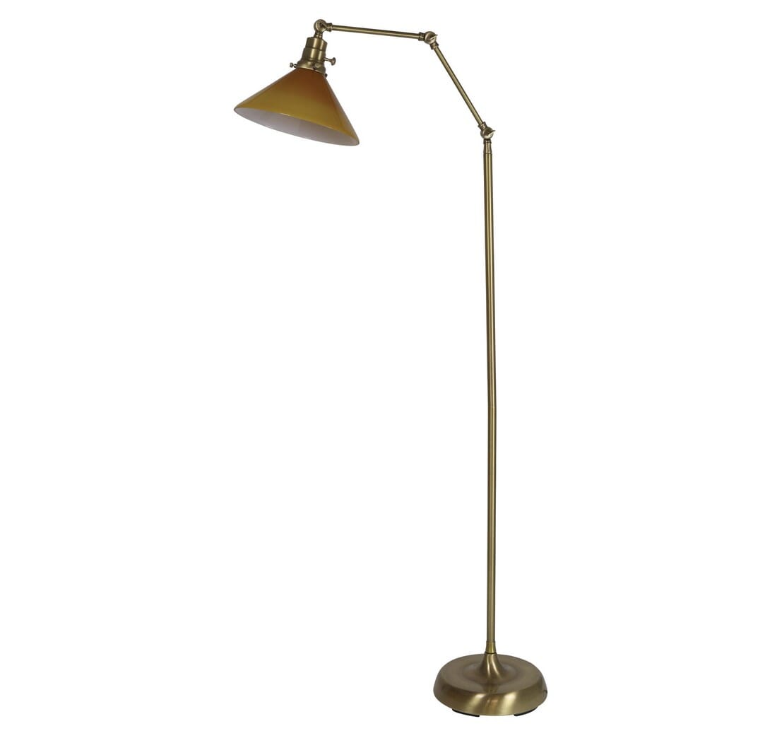 House of Troy Otis 67" Amber Shade Industrial Floor Lamp in Antique Brass