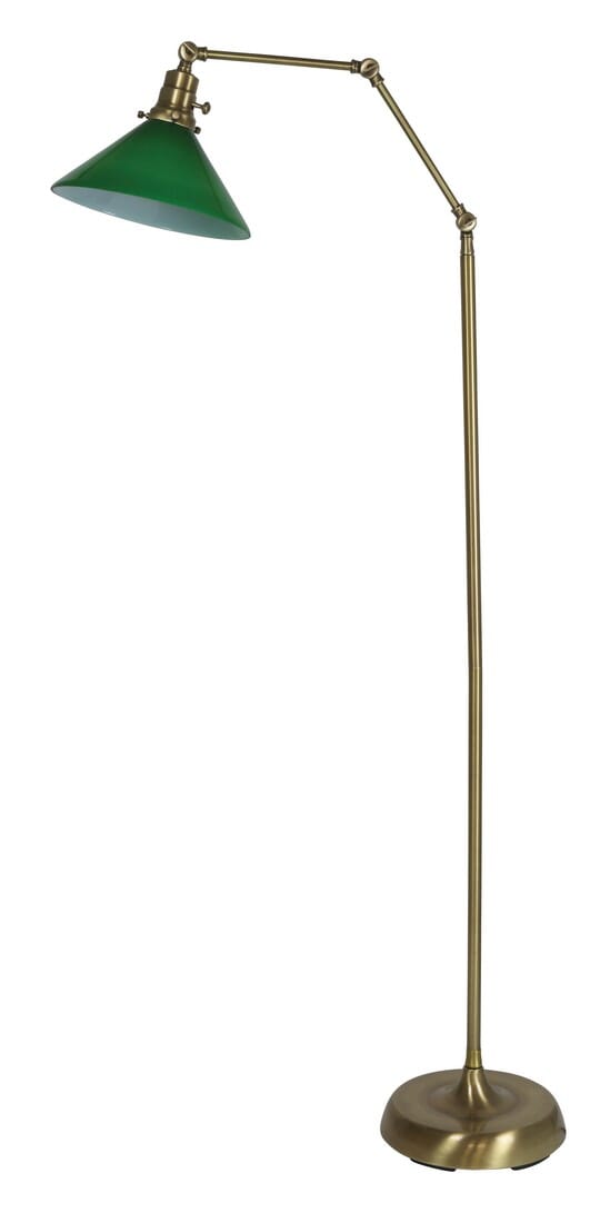 House of Troy Otis 67" Green Shade Industrial Floor Lamp in Antique Brass