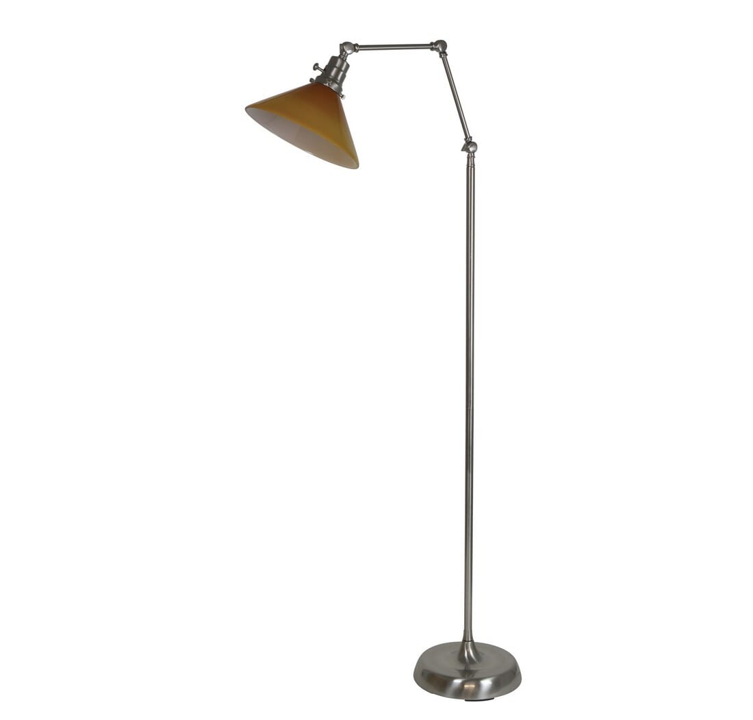 House of Troy Otis 67" Amber Shade Industrial Floor Lamp in Satin Nickel