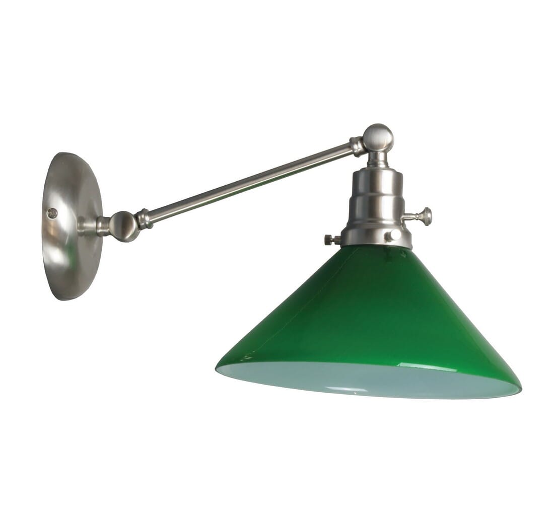 House of Troy Otis 5" Green Shade Industrial Wall Lamp in Satin Nickel