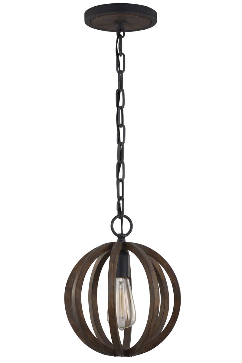 Feiss Allier Weathered Oak & Forged Iron Mini Pendant