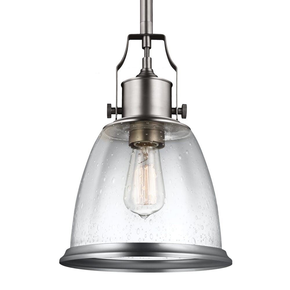 Feiss Hobson 9.5" Pendant in Satin Nickel Finish w/ Clear Seeded Glass