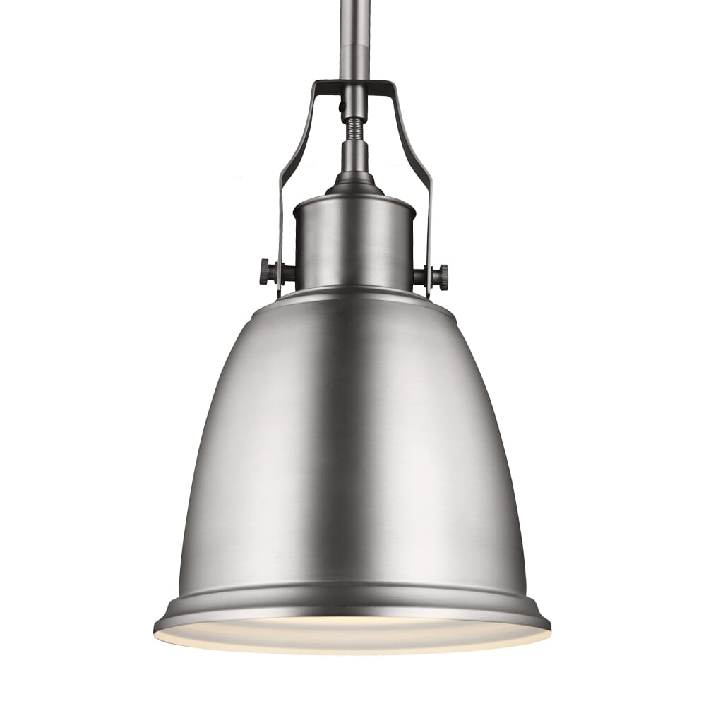 Feiss Hobson 7.5" 1-Light Mini-Pendant in Satin Nickel w/ Metal Shade