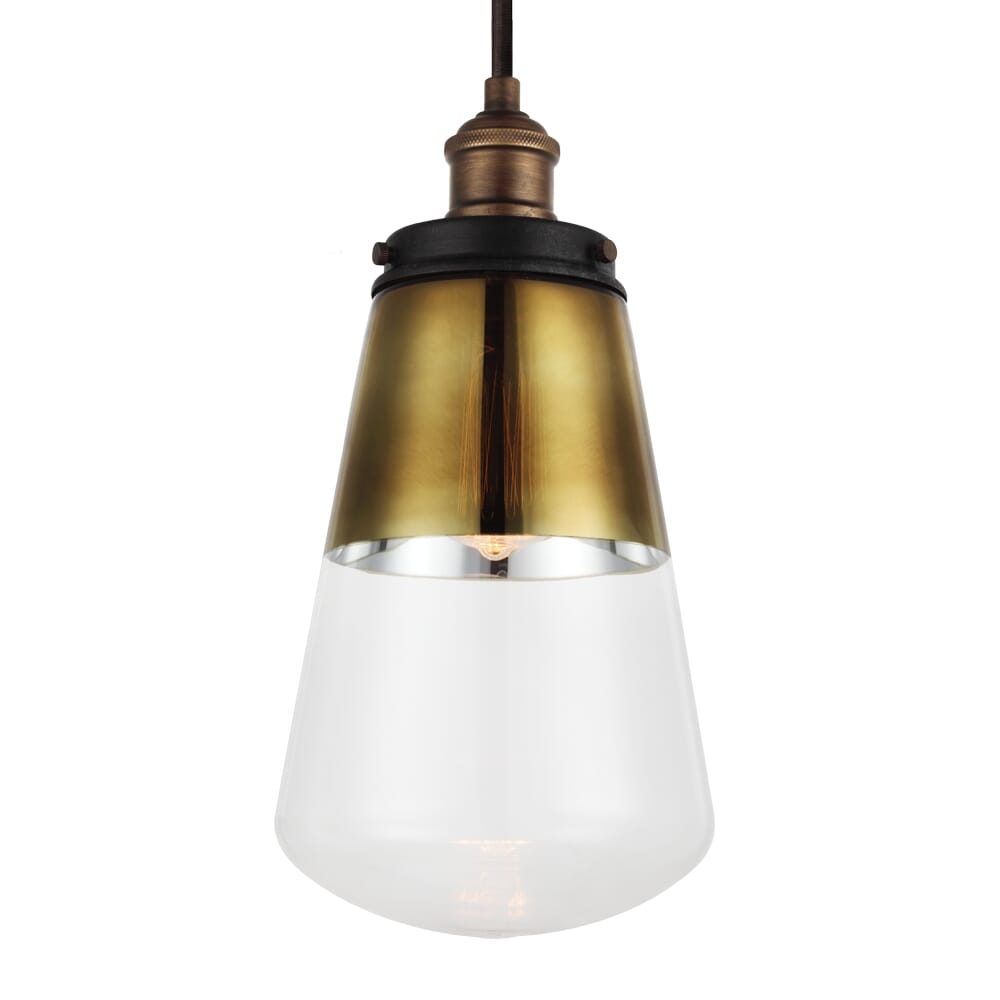 Feiss Waveform 1-Light Mini-Pendant in Painted Aged Brass / Dark Zinc