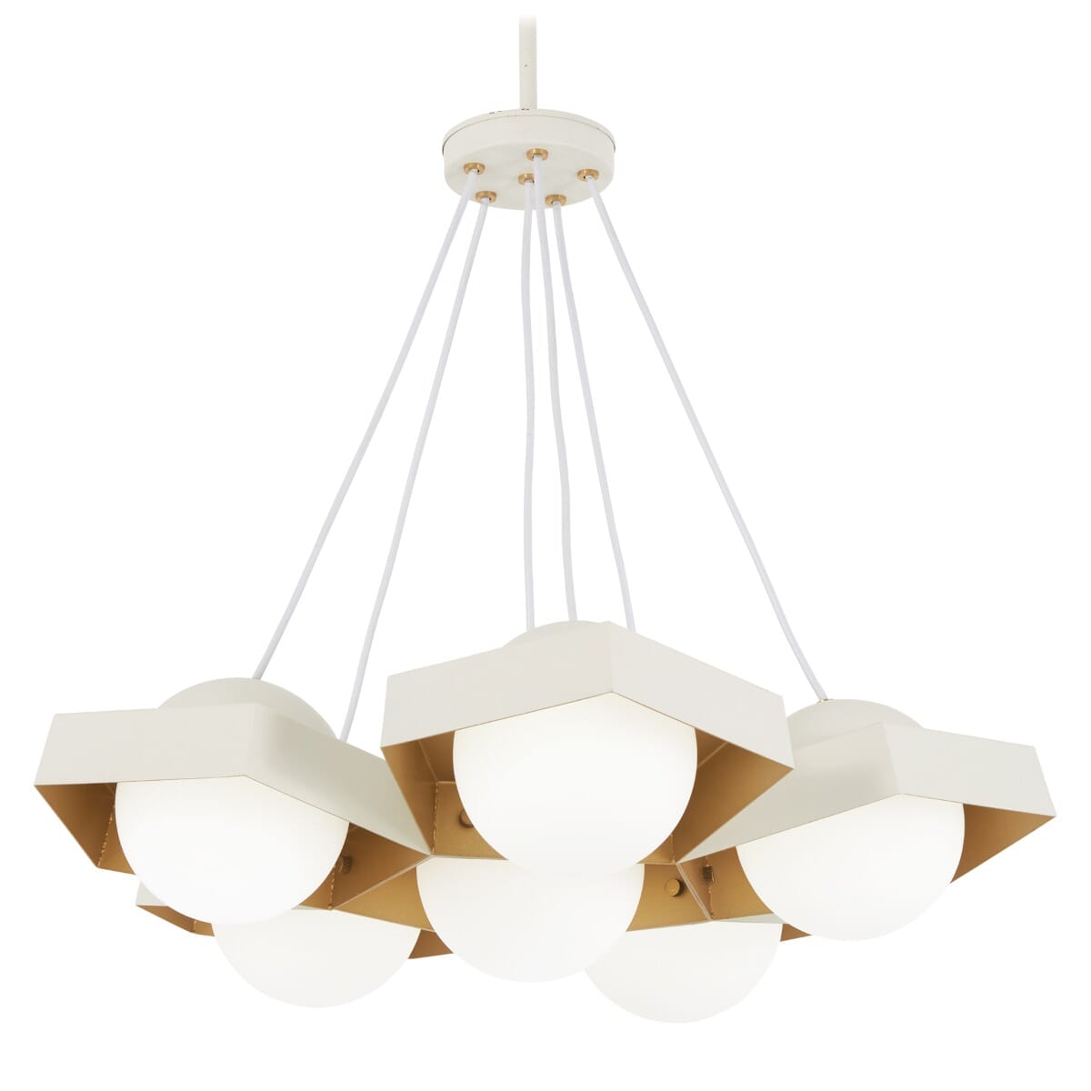 George Kovacs Five-O 6-Light 27" Pendant Light in Textured White with Gold Leaf