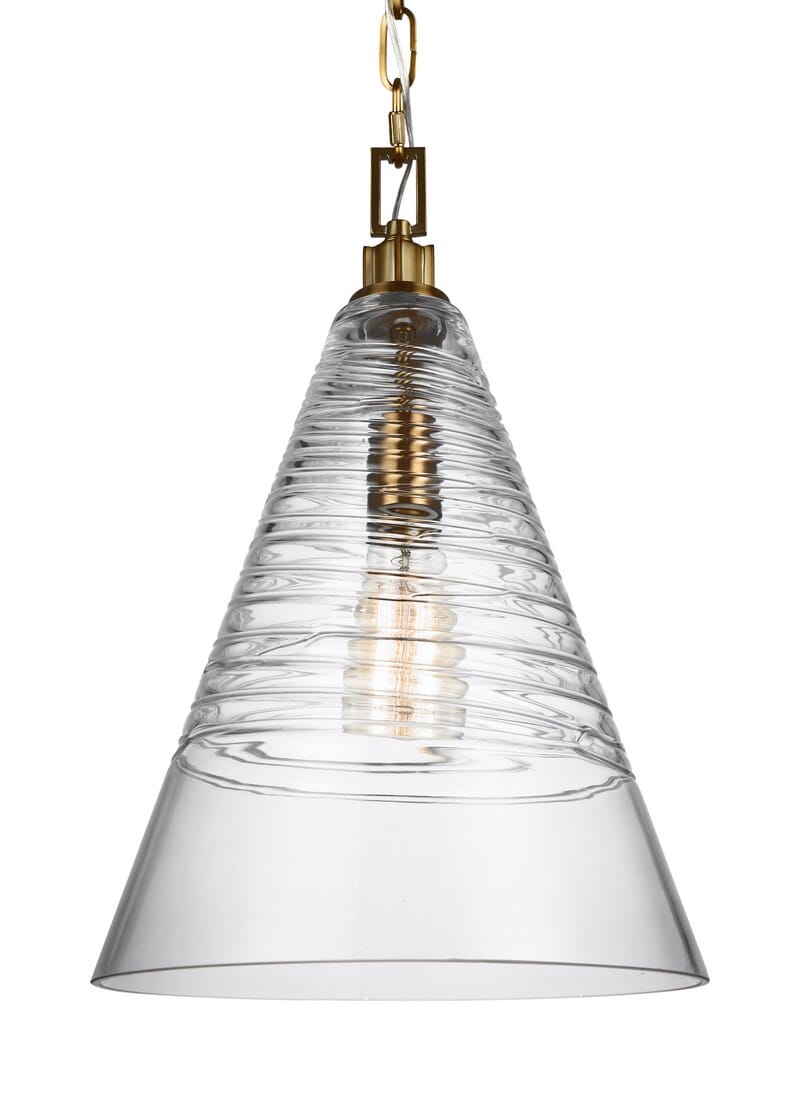 Feiss Elmore 11.75" Clear Glass Pendant in Burnished Brass