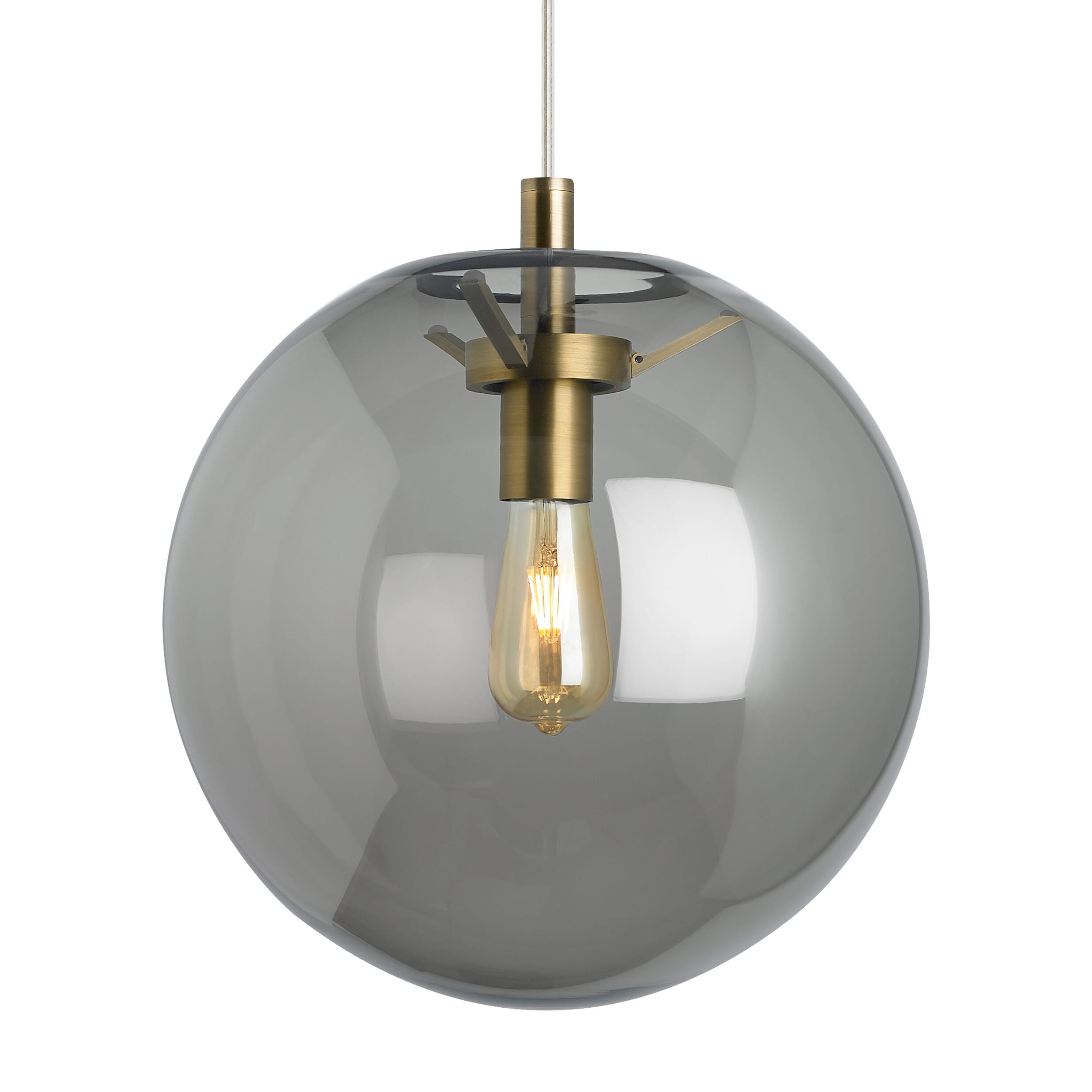 Tech Palona 2700K LED 14" Pendant Light in Aged Brass and Smoke