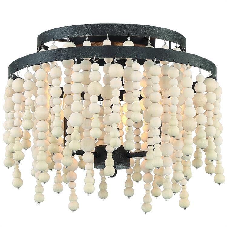 Crystorama Poppy 3-Light Ceiling Light with Natural Wood Beads