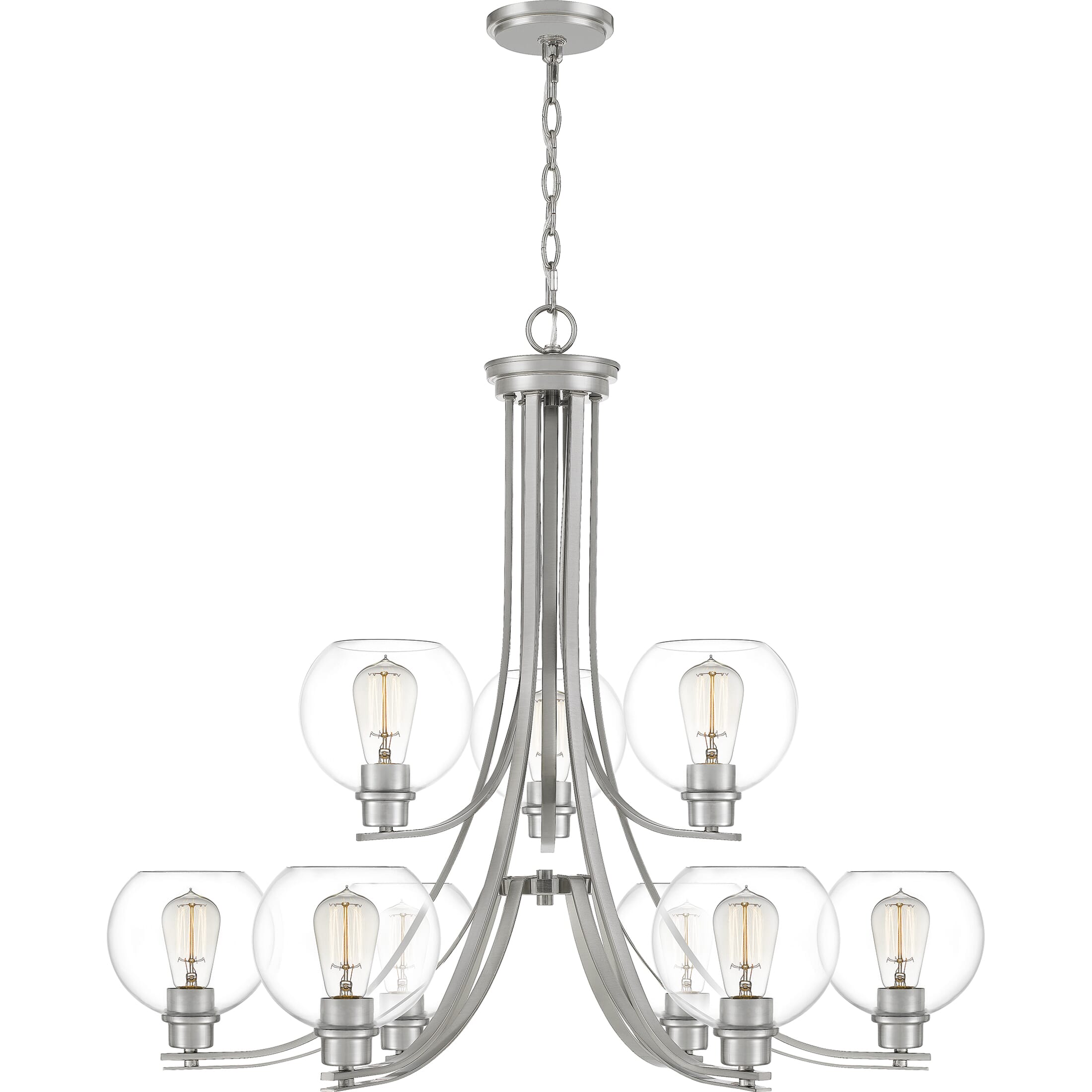 Quoizel Pruitt 9-Light 29" Transitional Chandelier in Brushed Nickel