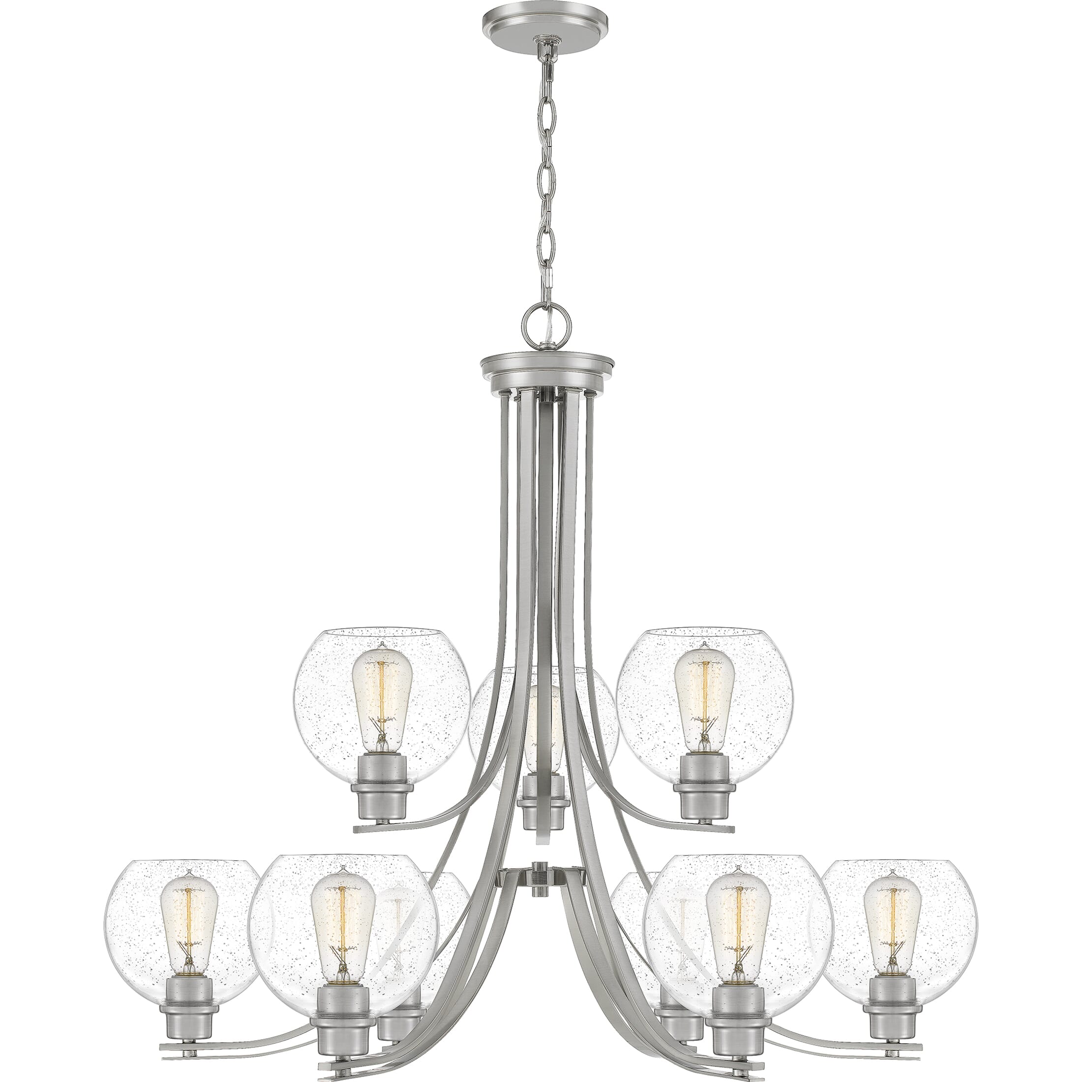 Quoizel Pruitt 9-Light 29" Transitional Chandelier in Brushed Nickel