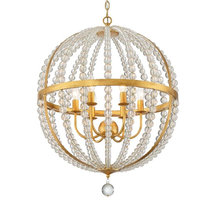 Crystorama Roxy 6-Light Glass Bead Chandelier in Antique Gold