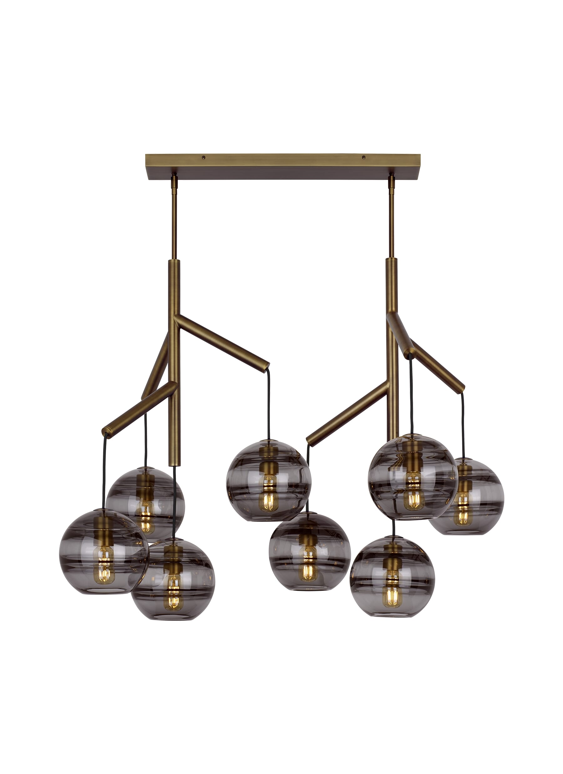 Tech Sedona Contemporary Chandelier in Aged Brass and Transparent Smoke