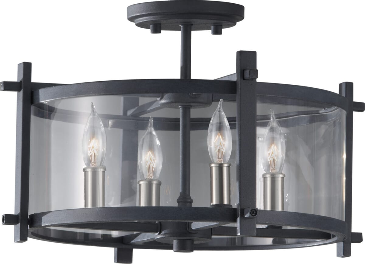 Feiss Ethan Semi-Flush Ceiling Light in Antique Forged Iron