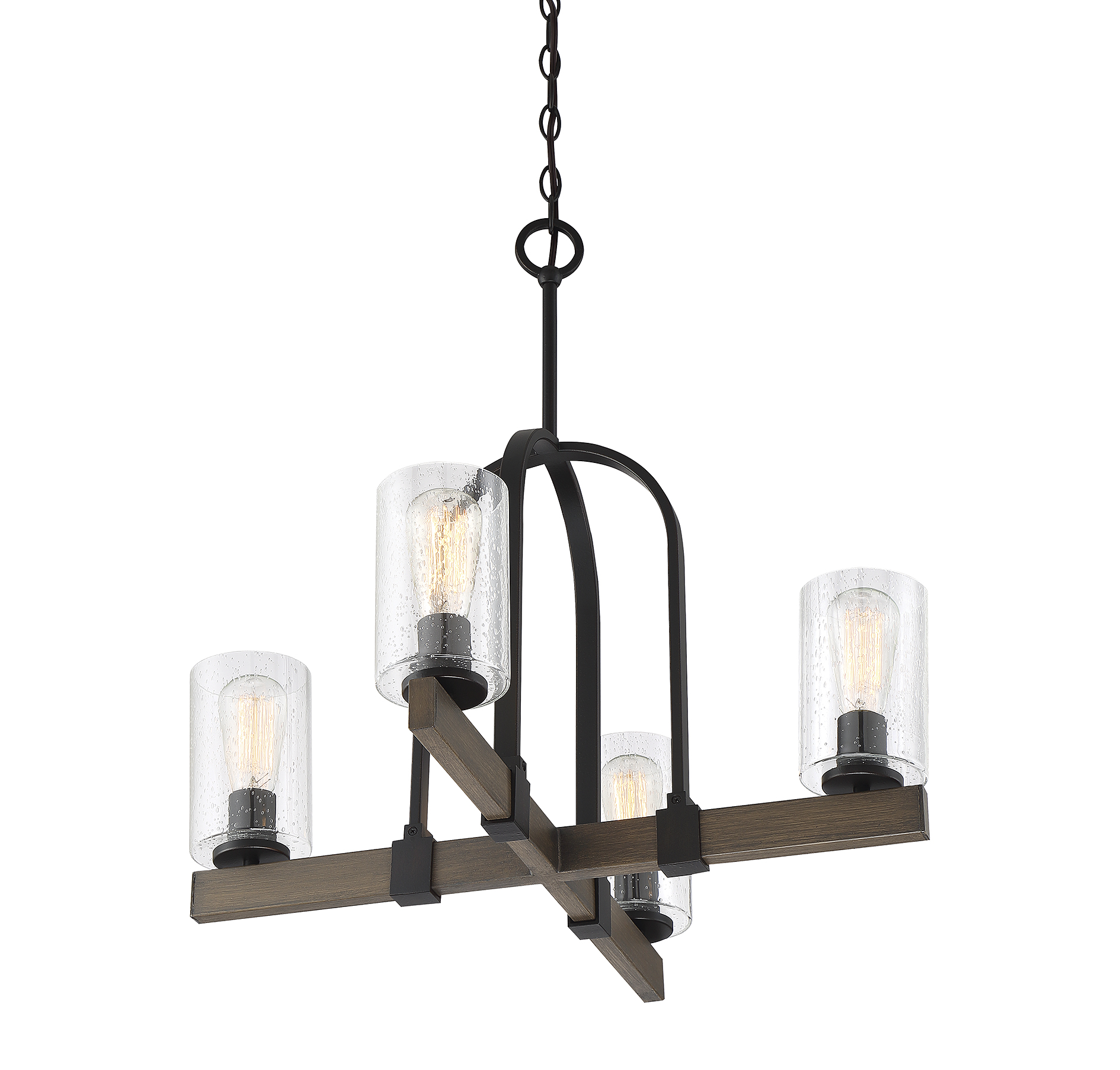 Trade Winds Oakwood 4-Light Chandelier in Aged Iron and Wood