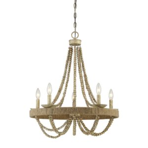 Trade Winds Brookhaven 5-Light Chandelier in Natural Wood with Rope