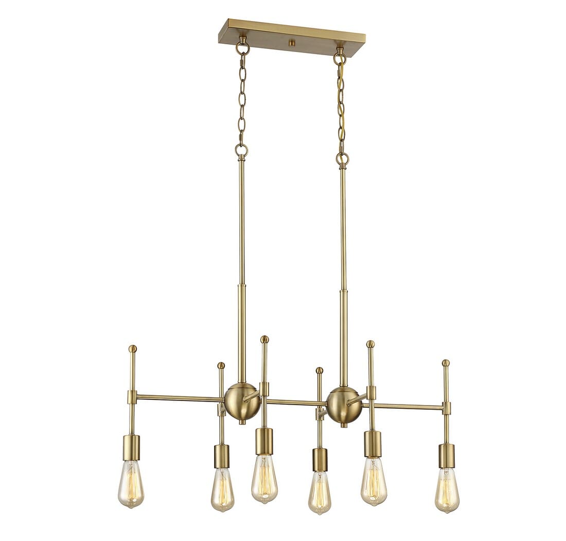 Trade Winds Pratt 6-Light Linear Chandelier in Warm Brass