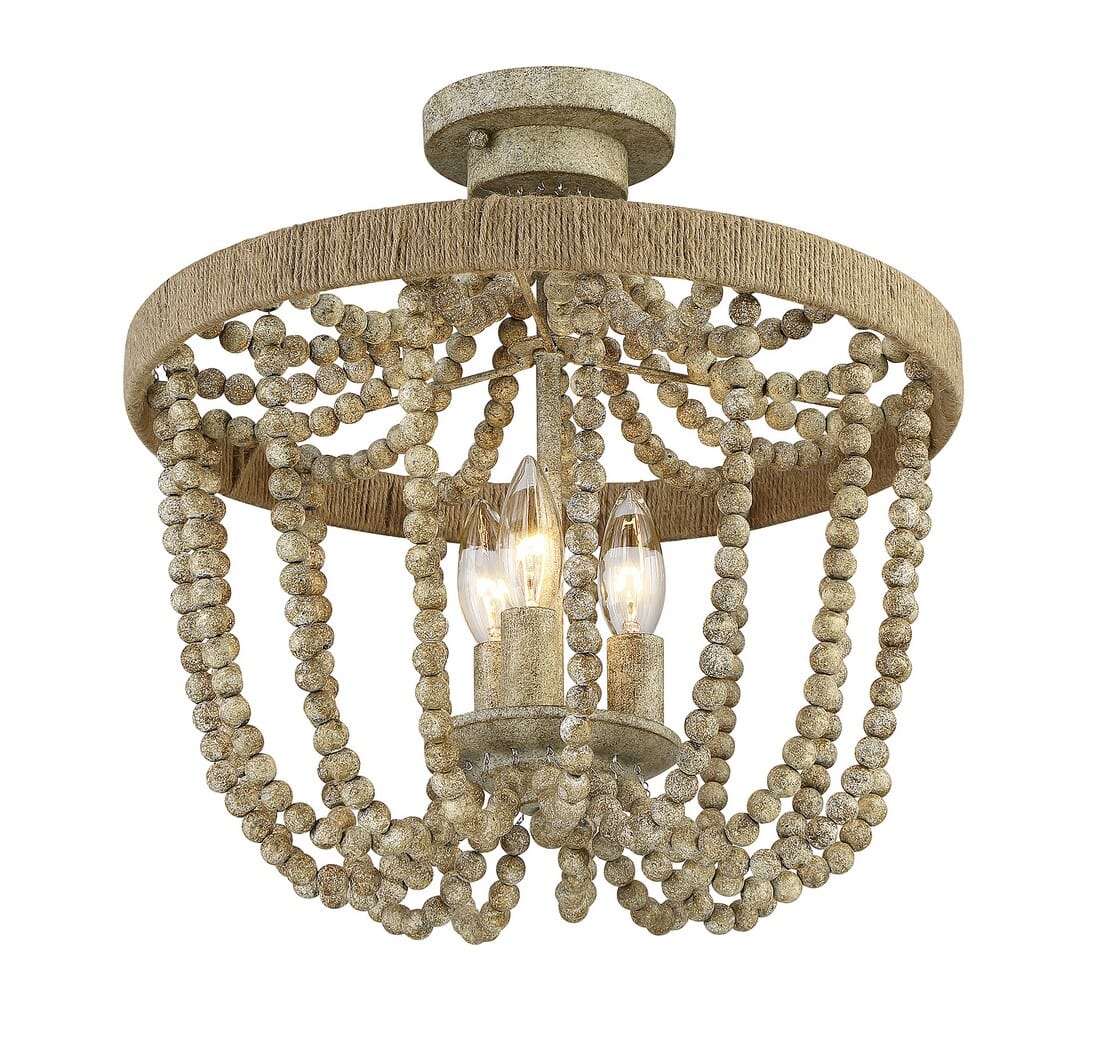 Trade Winds Rustic 3-Light Ceiling Light in Natural Wood with Rope