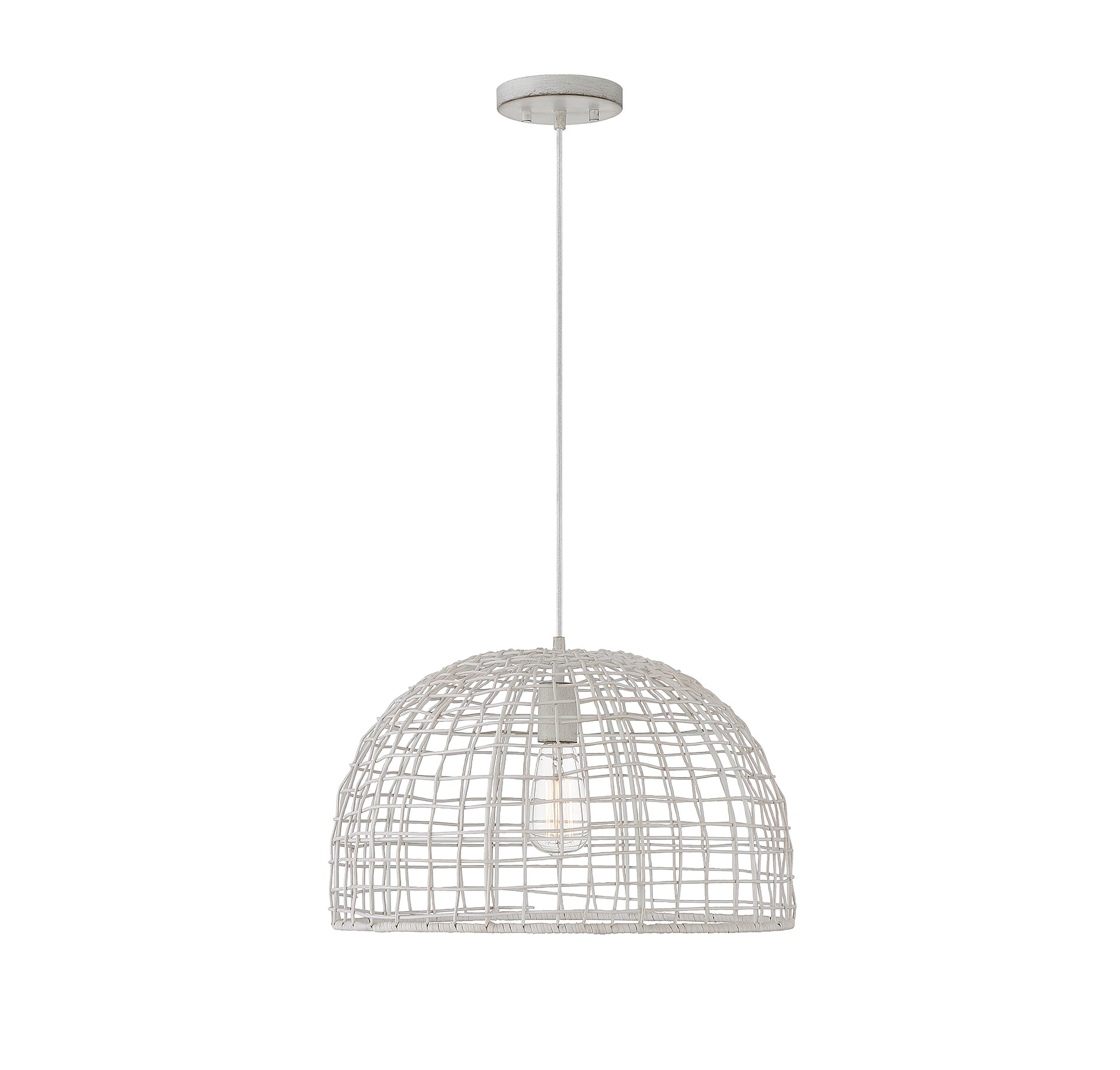 Trade Winds Miriam Pendant in White Rattan With A White Socket