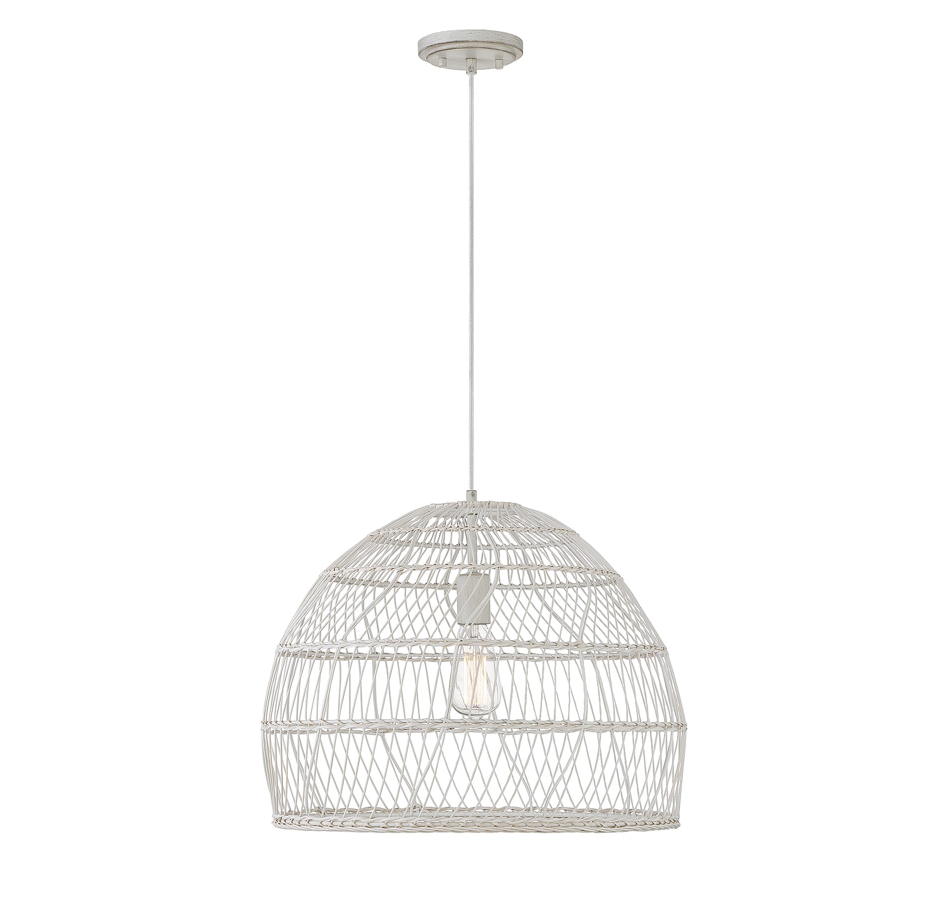 Trade Winds Winnie Pendant in White Rattan With A White Socket