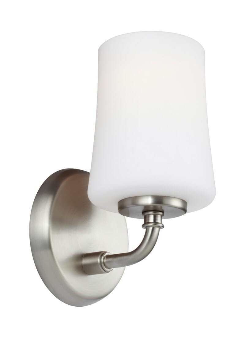 Sea Gull Lighting Jennie 5" White Opal Etched Glass Wall Sconce in Satin Nickel