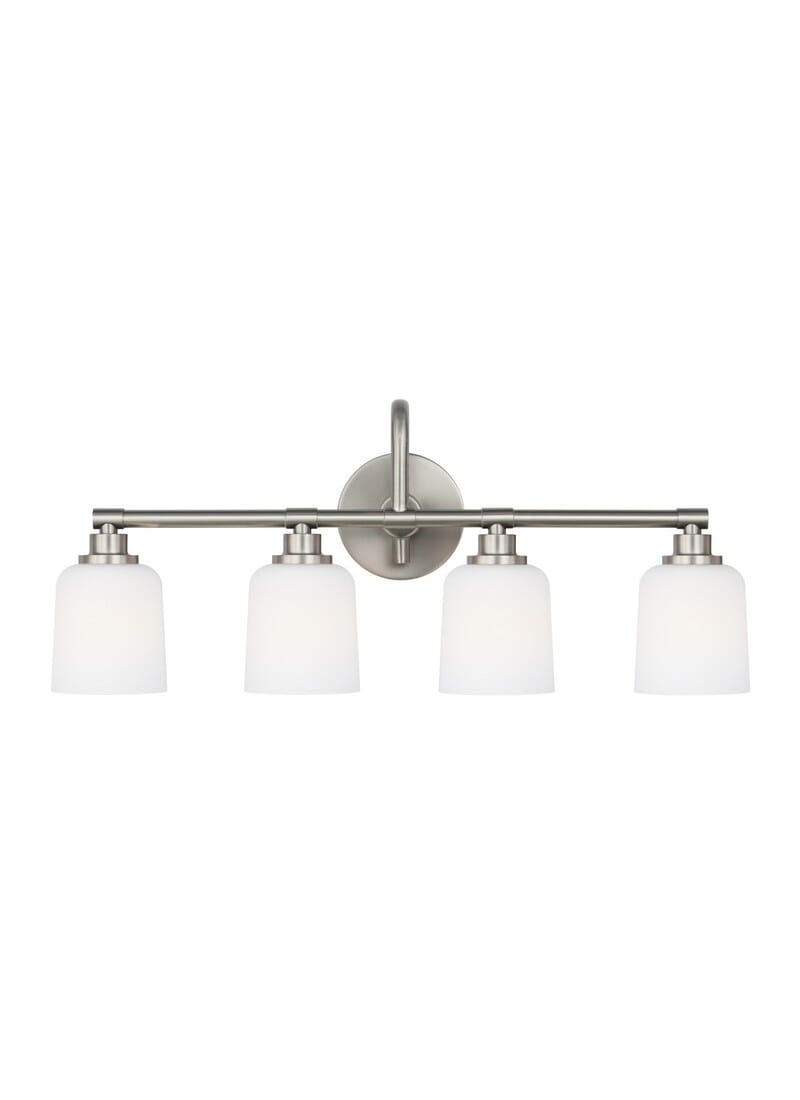 Feiss Reiser 28.75" 4-Light White Opal Bathroom Vanity Light in Satin Nickel