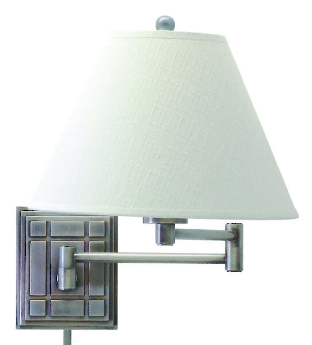 House of Troy Swing-Arm Wall Lamp Antique Silver w/Linen Hardback Shade