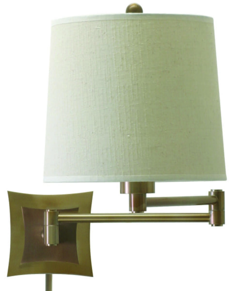 House of Troy Swing-Arm Wall Lamp in Antique Brass w/Linen Hardback Shade