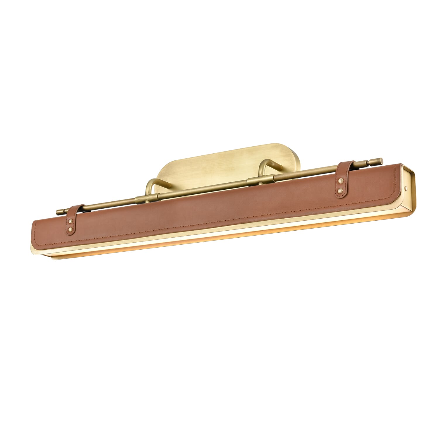 Alora Valise Bathroom Vanity Light in Vintage Brass And Congnac Leather