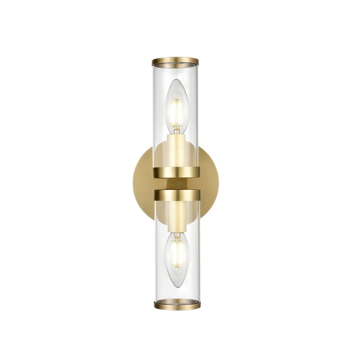 Alora Revolve 2-Light Bathroom Vanity Light tural Brassand Clear Glass